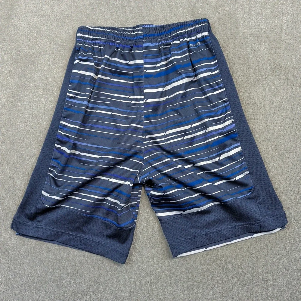Nike Dri-FIT Boys Shorts Size Large Blue White Striped Athletic Shorts 831152